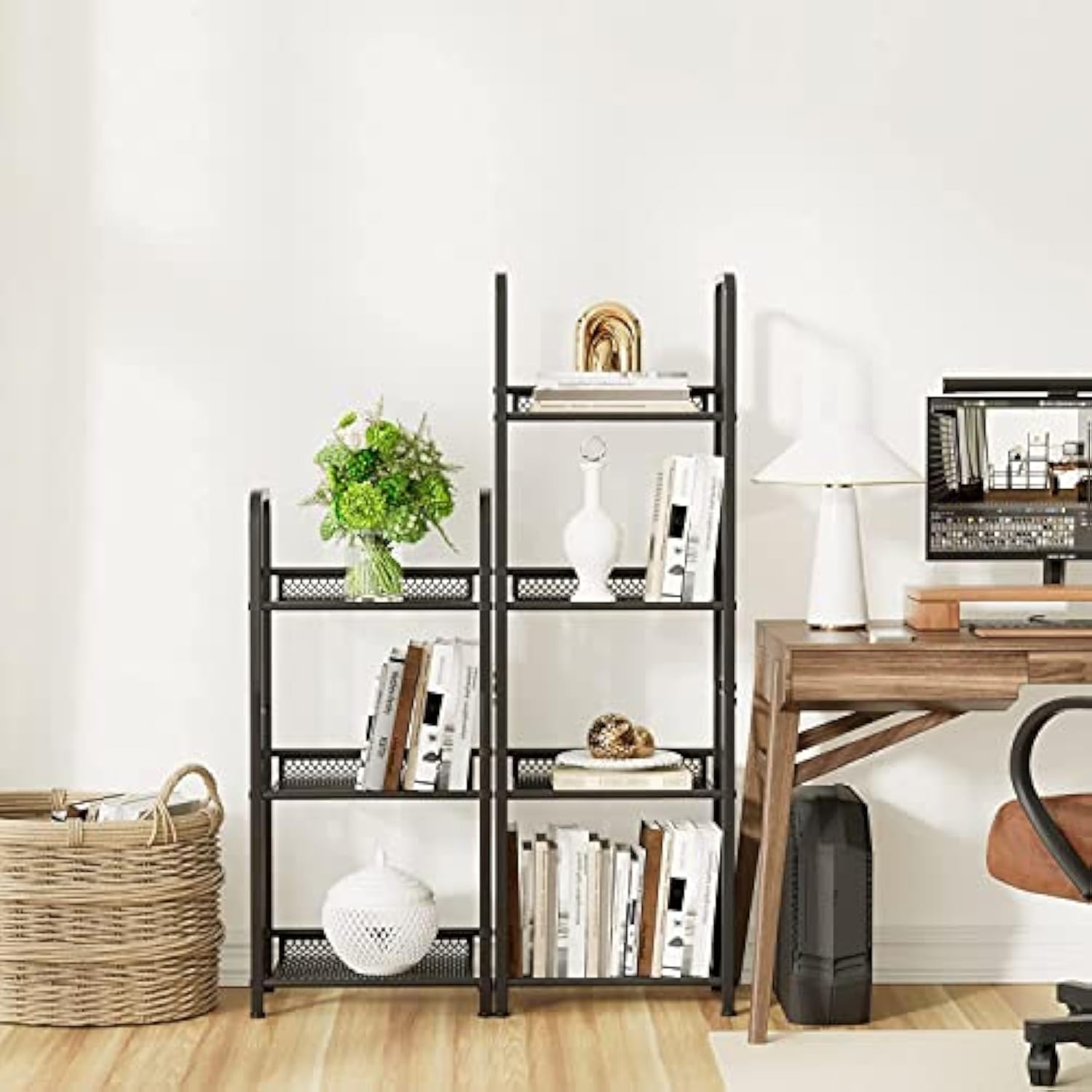 Freestanding Storage Rack Metal Bookshelf for Living Room