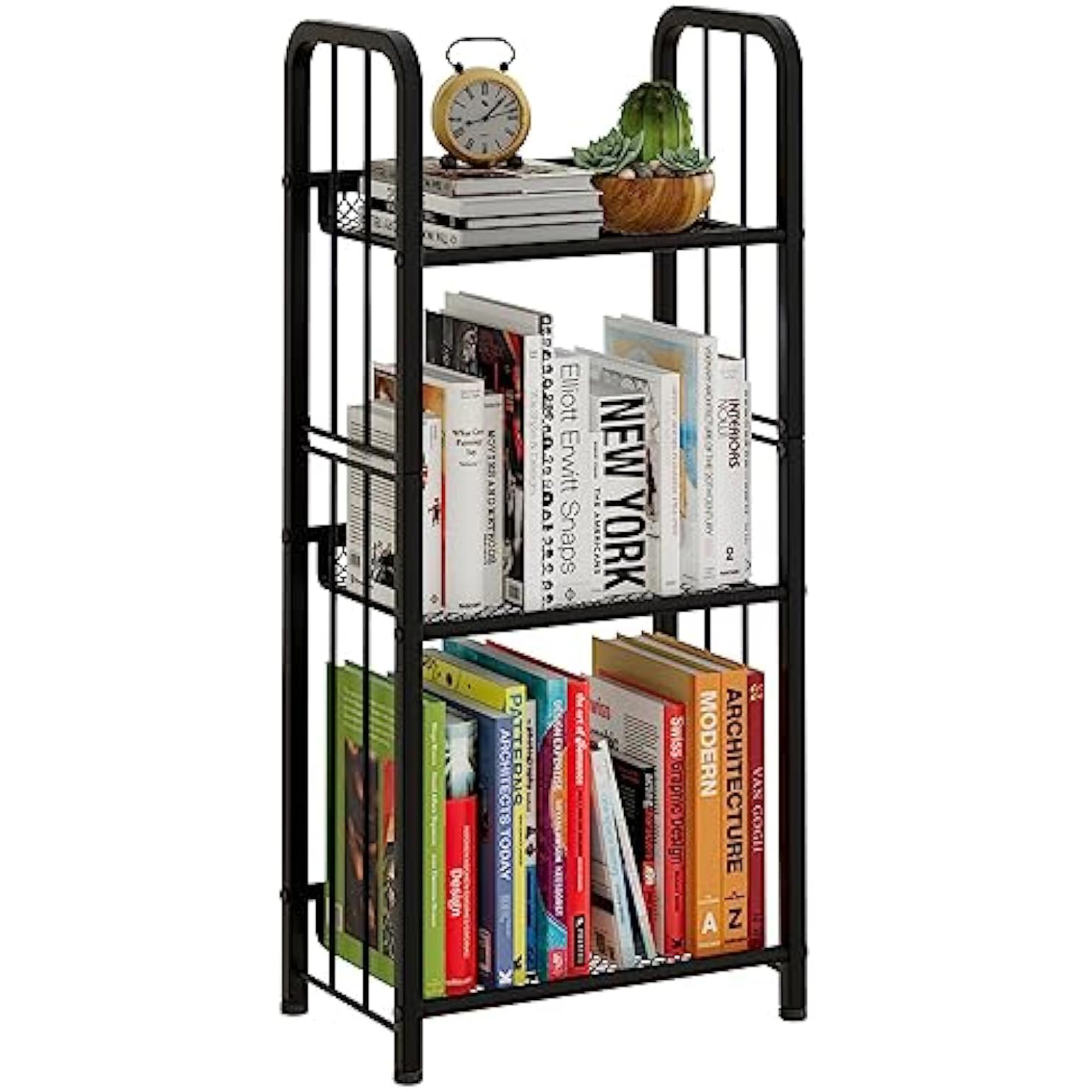 Freestanding Storage Rack Metal Bookshelf for Living Room