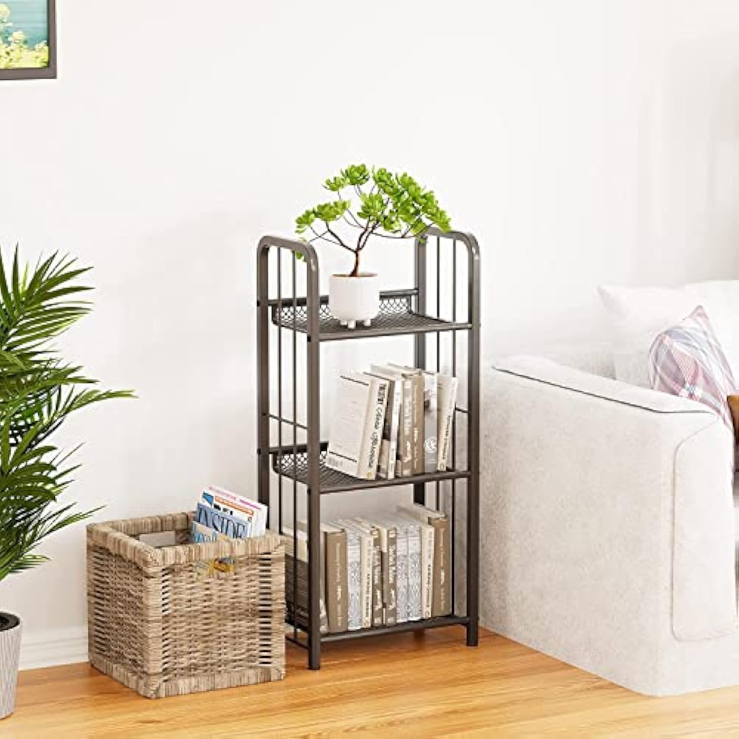 Freestanding Storage Rack Metal Bookshelf for Living Room
