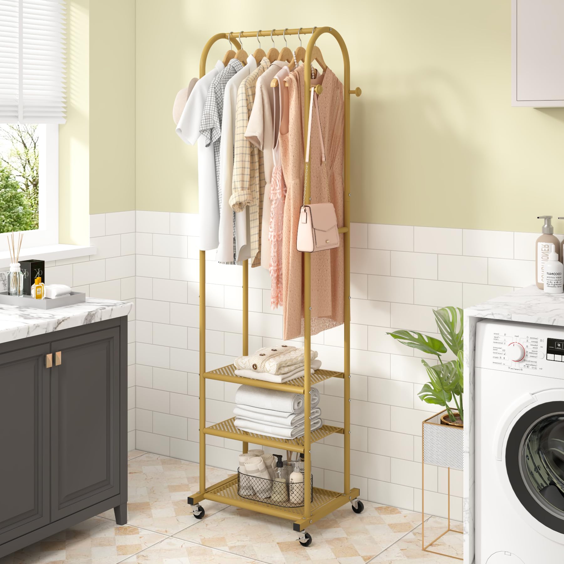 Gold Metal Multi-layer Storage Shelf | Clothes Rack