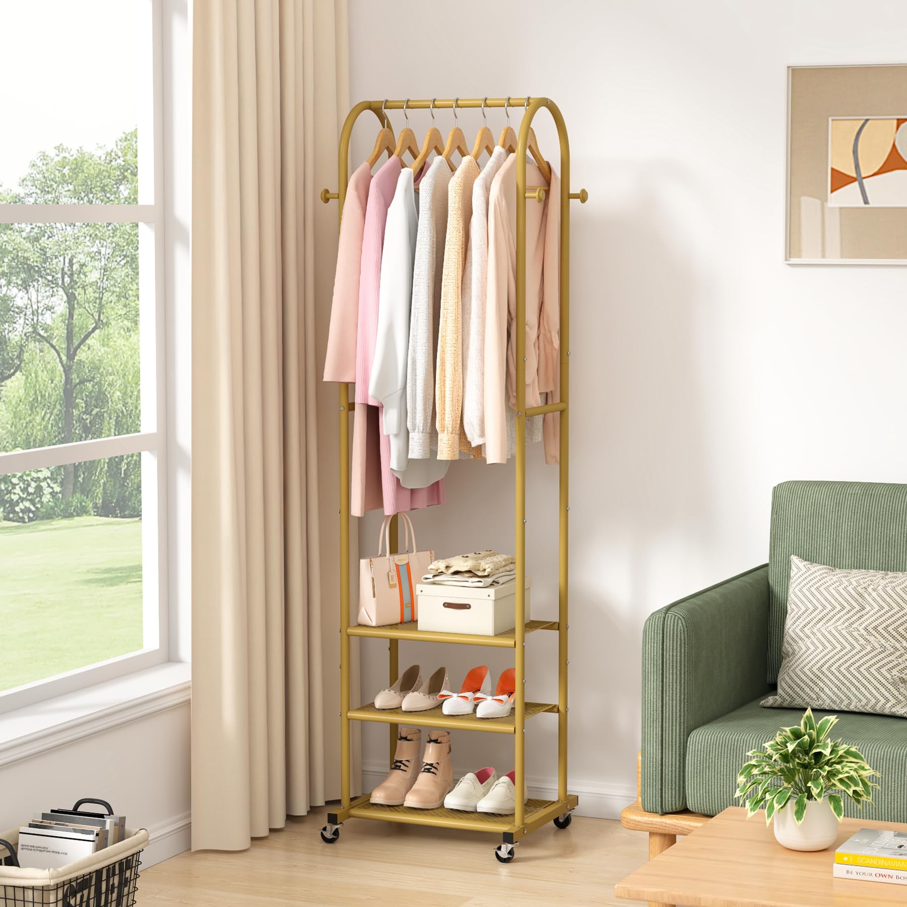 Gold Metal Multi-layer Storage Shelf | Clothes Rack