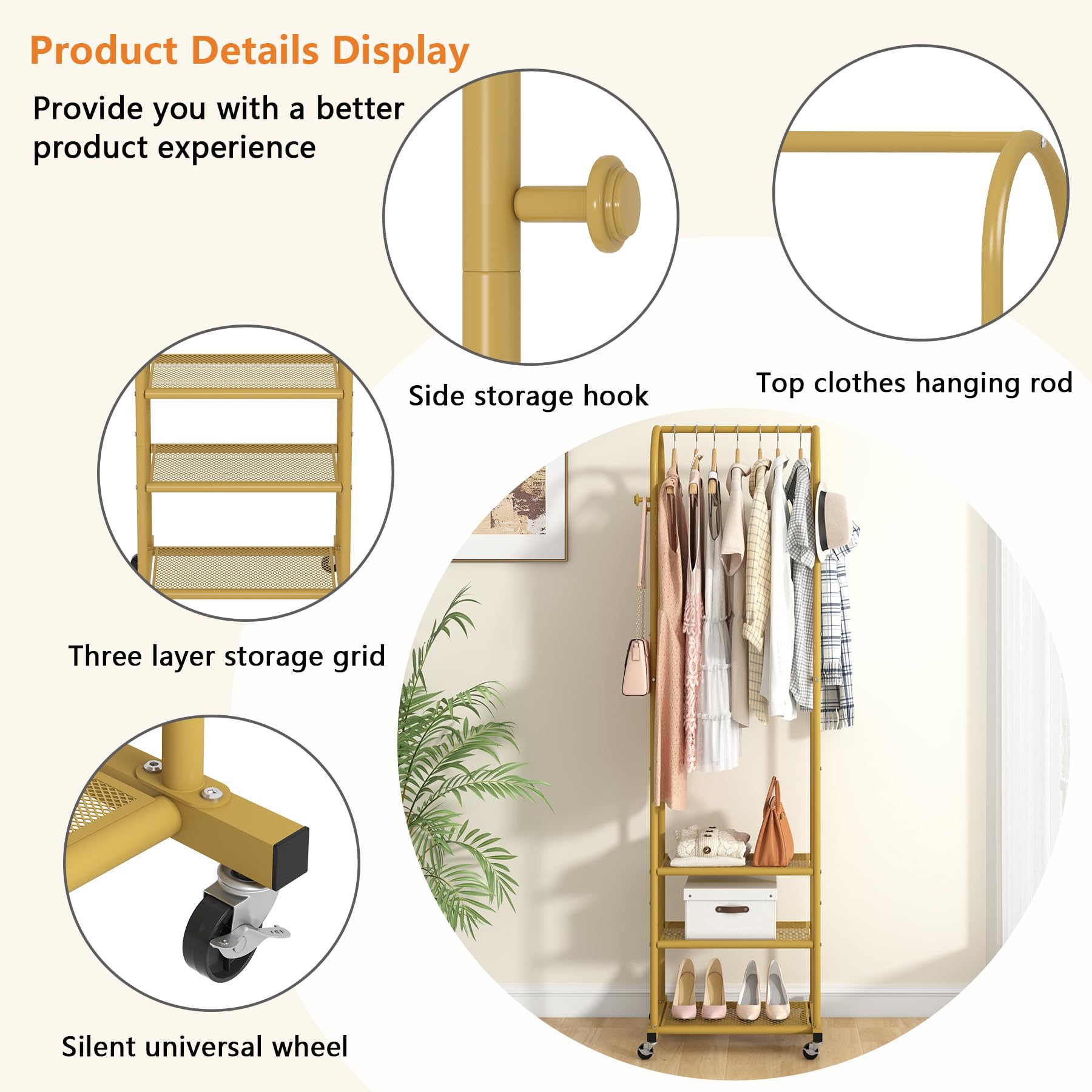 Gold Metal Multi-layer Storage Shelf | Clothes Rack