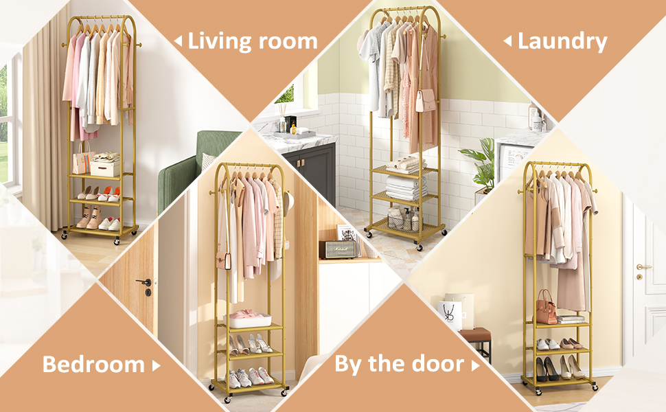 Gold Metal Multi-layer Storage Shelf | Clothes Rack