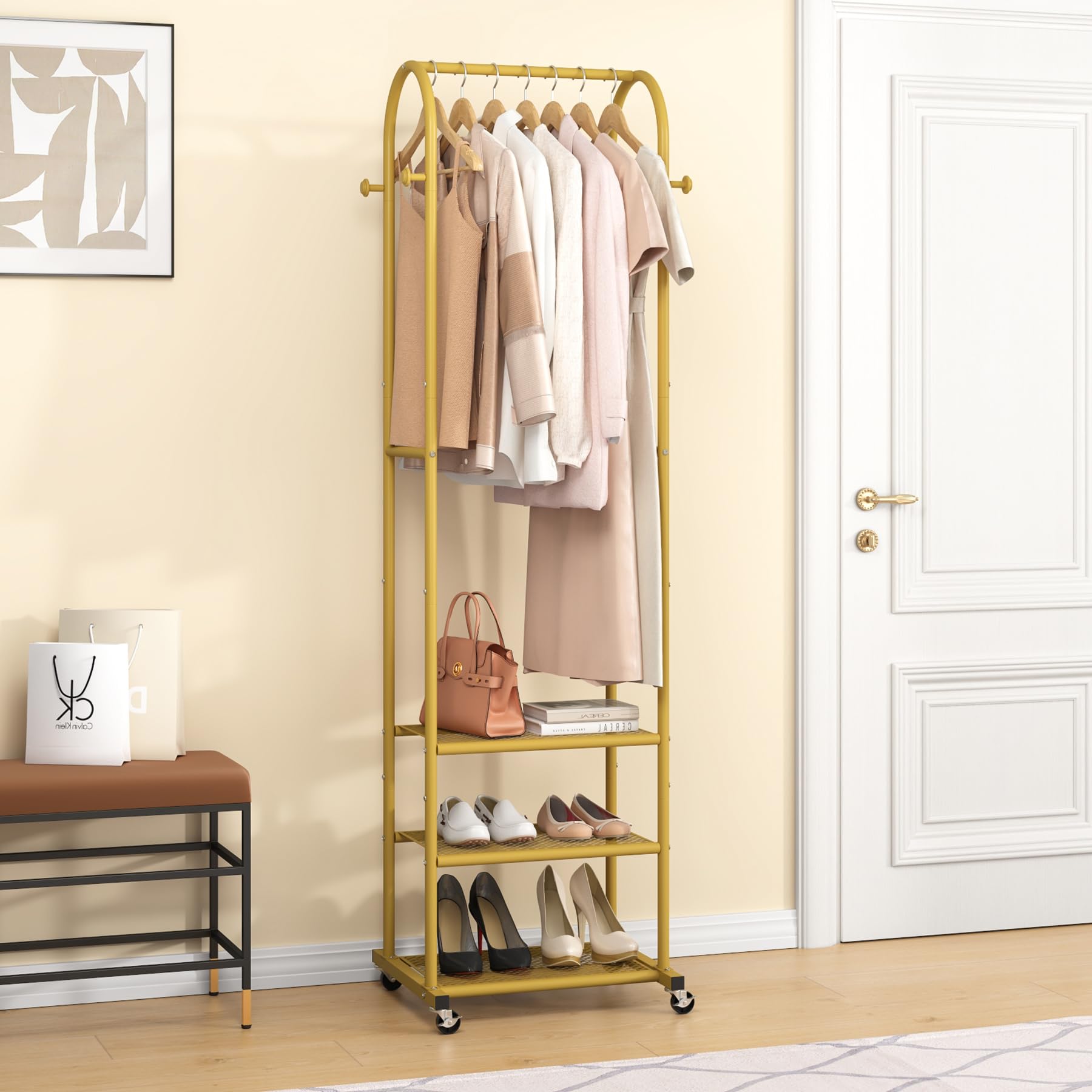 Gold Metal Multi-layer Storage Shelf | Clothes Rack