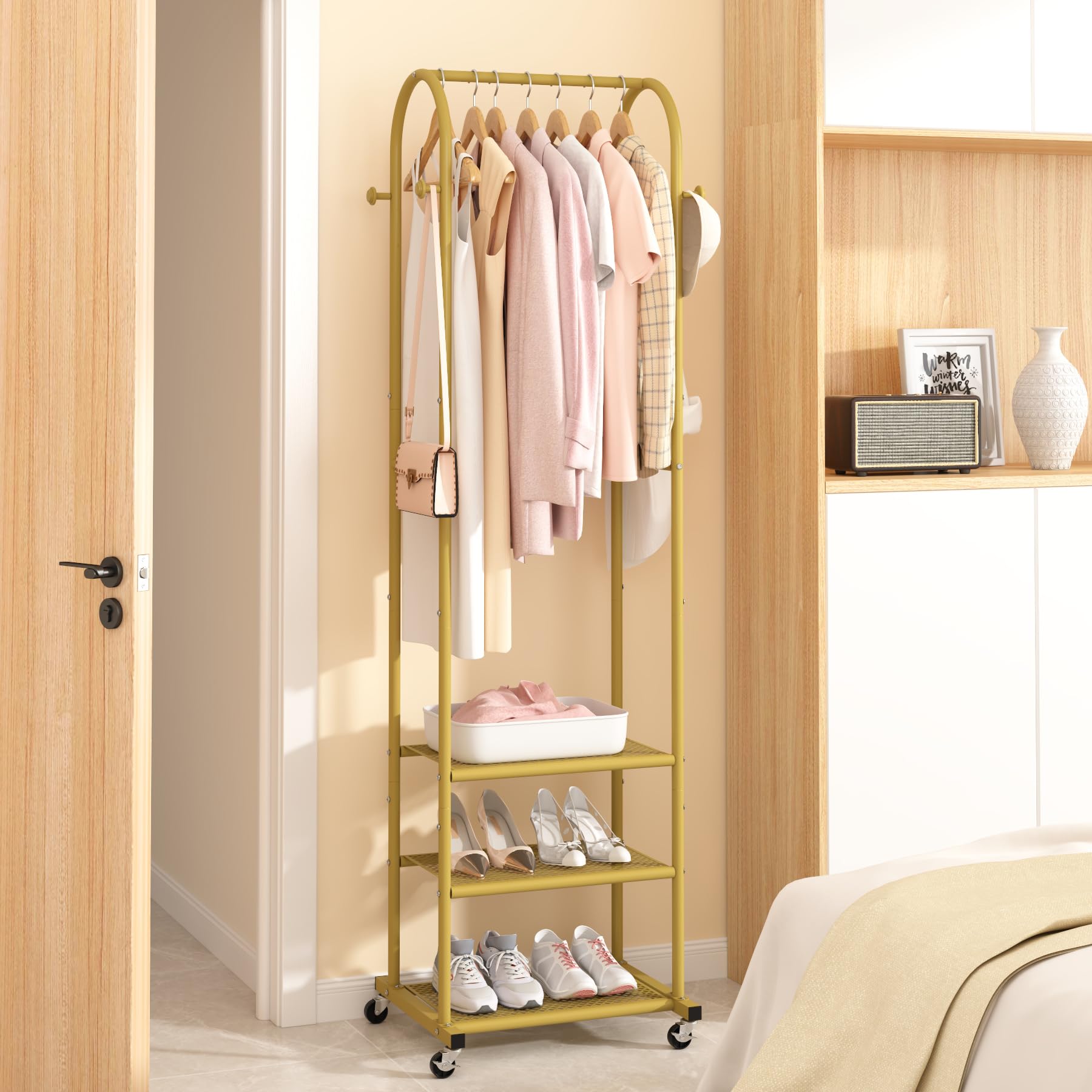 Gold Metal Multi-layer Storage Shelf | Clothes Rack
